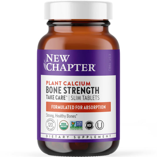 New Chapter Calcium Supplement - Bone Strength Organic Calcium with Magnesium, Vitamin D3+K2, 70+ Trace Minerals for Bone Health, Gluten Free, Easy to Swallow Slim Tablets - 120 Count