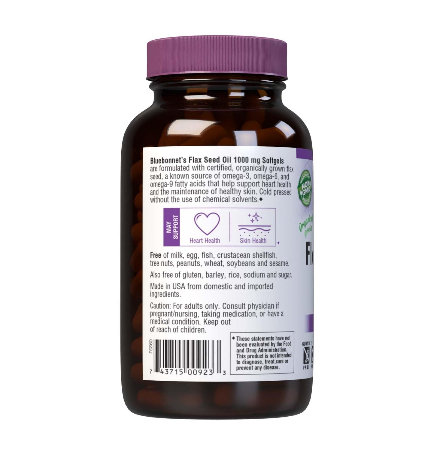 BlueBonnet Nutrition Flax Seed Oil Certified Organic 1000 mg, 250 Softgels