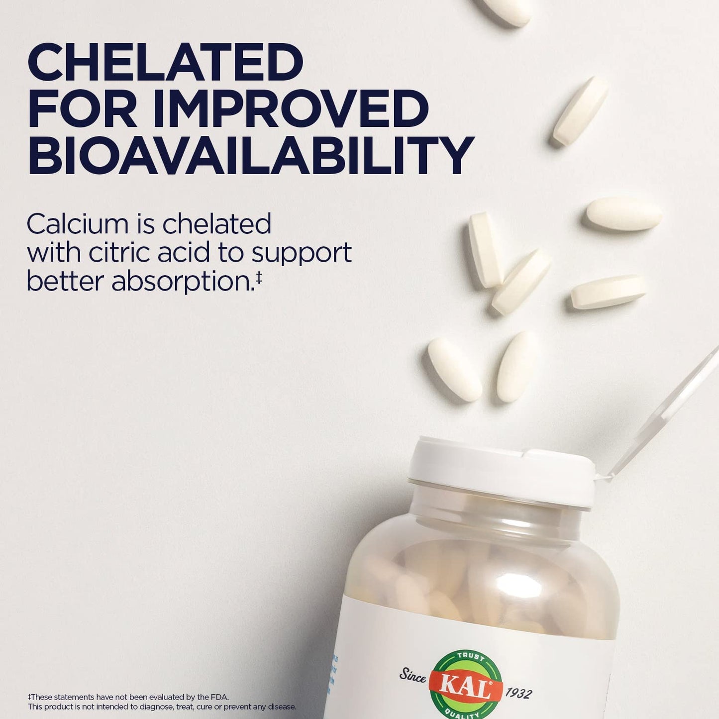 KAL Calcium Citrate 1000mg, Calcium Supplements for Women and Men, Bone Health, Teeth, Nervous, Muscular & Cardiovascular System Support, Gluten Free and Lab Verified, 60 Servings, 180 Tablets