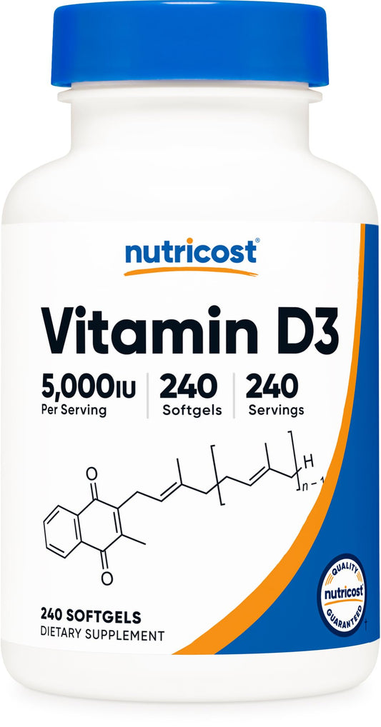 Pre-Order | Arrives in 5–10 Days – Nutricost Vitamin D3 5,000 IU (125mcg), 240 Softgels - Non-GMO and Gluten Free Vitamin D