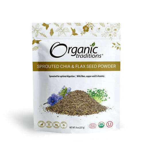 Organic Traditions Sprouted Chia Seeds and Flax Seed Powder, Non-GMO Superfood, 227g/8oz Bag