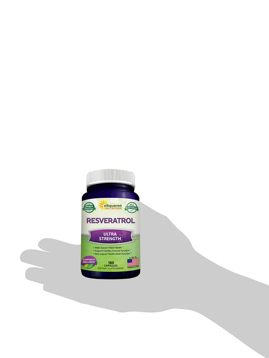 100% Natural Resveratrol - 1000mg Per Serving Max Strength (180 Capsules) Antioxidant Supplement, Trans-Resveratrol Pills for Heart Health & Pure, Polyphenols