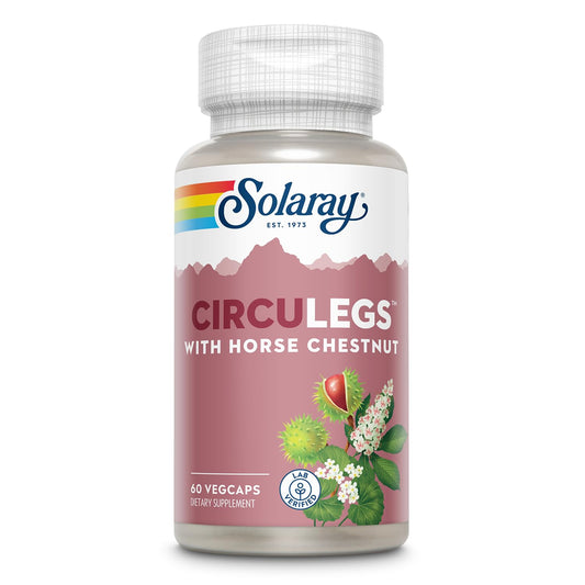 Pre-Order | Arrives in 5–10 Days – SOLARAY CircuLegs with Horse Chestnut Extract, Gotu Kola, Butcher's Broom, and More, Circulation and Vein Support for Healthy Legs, 60-Day Guarantee, Lab Verified (30 Serv, 60 VegCaps)
