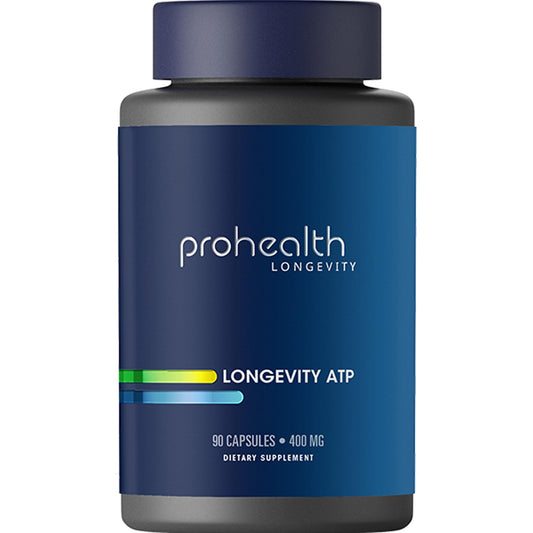 ProHealth Longevity ATP - 400 mg X 90 Servings, PeakATP Patented Pure ATP to Maintain Cellular Energy, Muscle Strength, and Cognitive Function, Supports Heart Health & Metabolic Efficiency