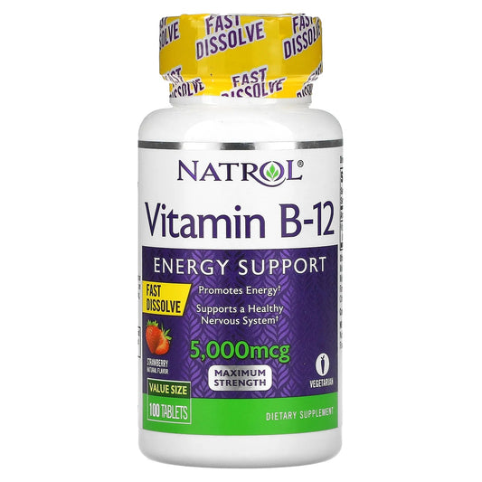 Natrol
Vitamin B-12, Fast Dissolve, Maximum Strength, Strawberry, 5,000 mcg, 100 Tablets