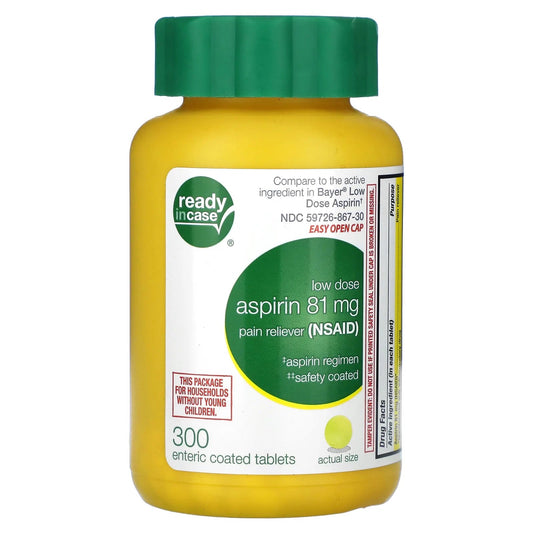 Ready in Case
Aspirin, 81 mg, 300 Enteric Coated Tablets