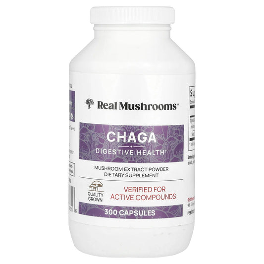 Real Mushrooms
Chaga, Mushroom Extract Powder, 300 Capsules