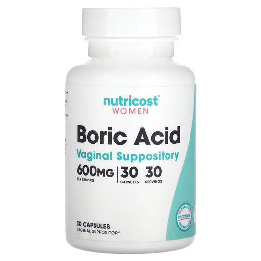 Nutricost
Women, Boric Acid, Vaginal Suppository, 600 mg, 30 Capsules