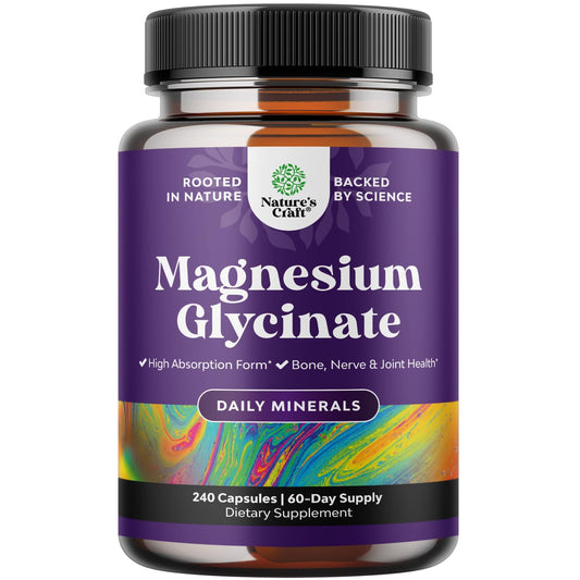 High Absorption Magnesium Glycinate Capsules - 500mg Magnesium Glycinate Per Serving for Calming Sleep Plus Muscle Bone & Nerve Support - Chelated 500mg GMP Certified 240 Count