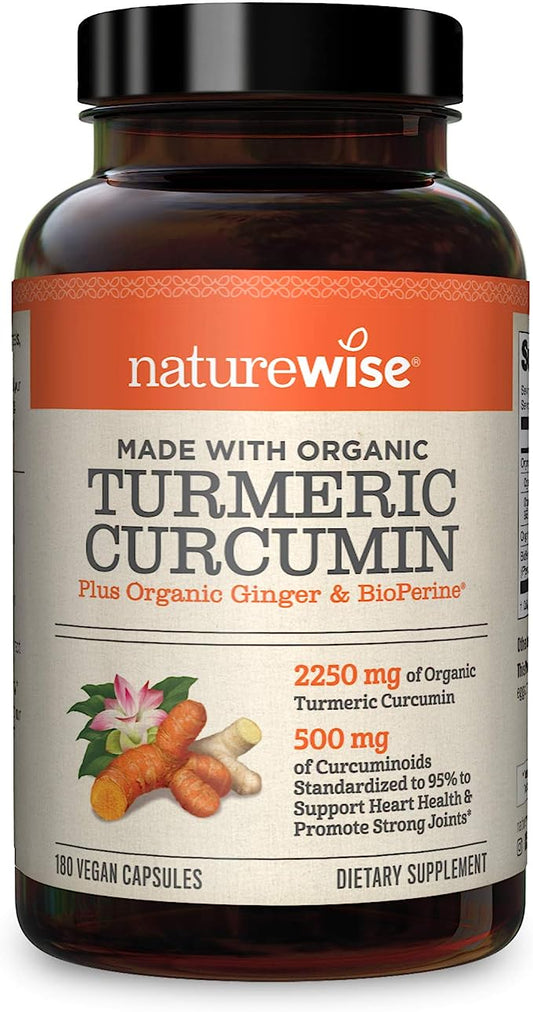 NatureWise Curcumin Turmeric 2250mg | 95% Curcuminoids & BioPerine Black Pepper Extract | Advanced Absorption for Joint Support [2 Month Supply - 180 Count]