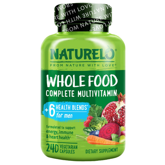 NATURELO Mens Multivitamins - Whole Food Multivitamin for Men with Vitamins, Minerals - 240 Vegetarian Capsules for Energy, Brain, Heart, Eye Health*
