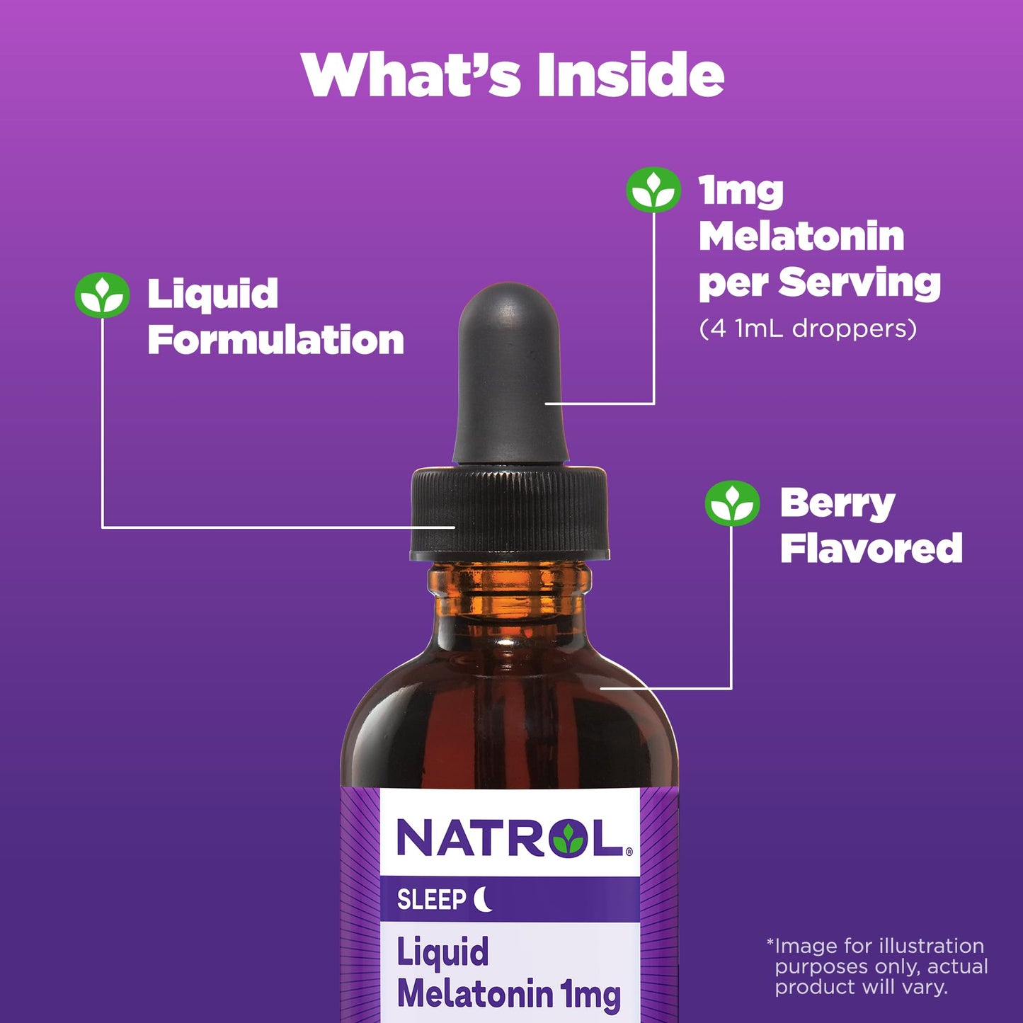 Natrol Liquid Melatonin 1mg, Berry-Flavored Dietary Supplement for Restful Sleep, 2 Fl Oz, 15 Servings