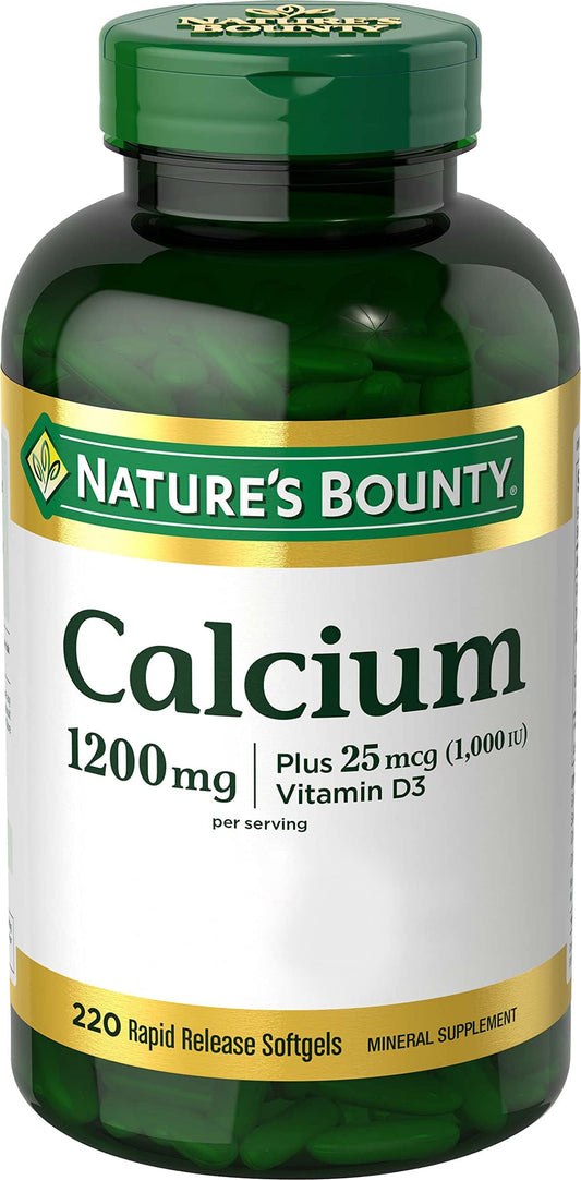 Nature's Bounty Calcium 1200 mg With Vitamin D3, Bone Health & Immune Support, Vitamin D3 1000 IU, 220 Softgels