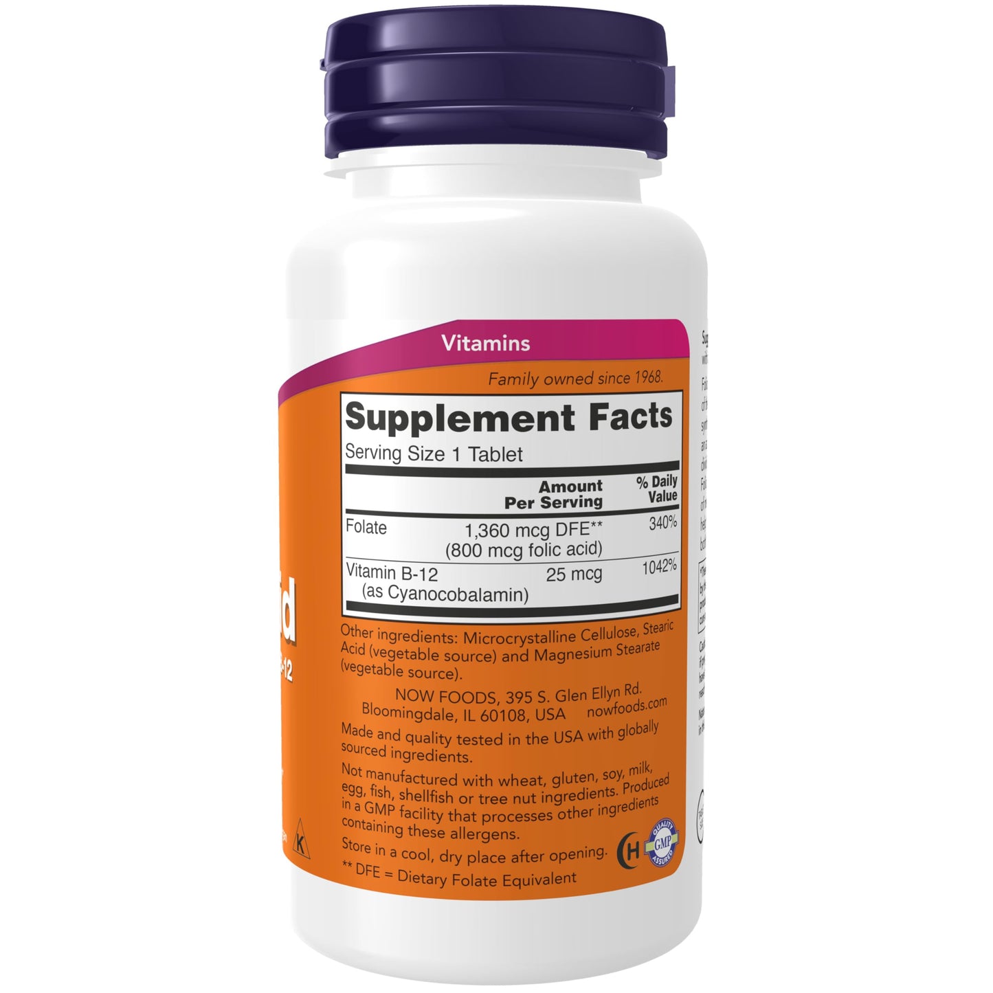 NOW Foods Supplements, Folic Acid 800 mcg + B-12 (Cyanocobalamin) 25 mcg, B Complex Vitamin, 250 Tablets