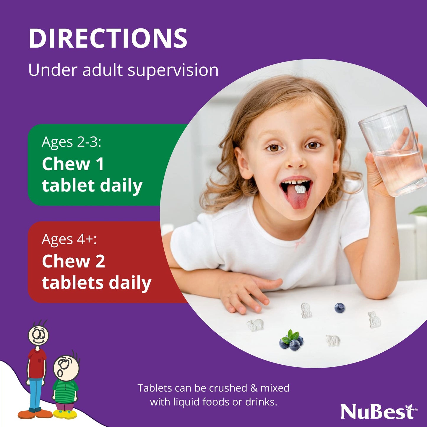 NuBest Tall Kids - Multivitamins & Minerals for Age 2 to 9 - Bone Strength & Immunity Support - Helps Kids, Toddlers Healthy - Animal Shapes - 60 Chewable Berry Tablets | 1 Month Supply