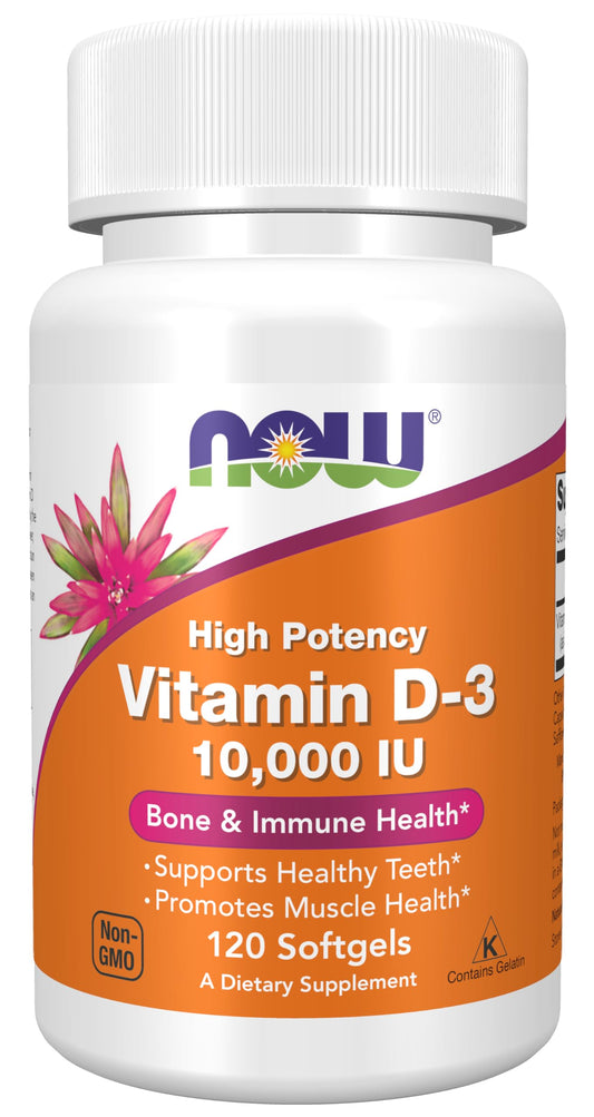 NOW Foods Supplements, Vitamin D-3 10,000 IU, Highest Potency, Structural Support*, 120 Softgels
