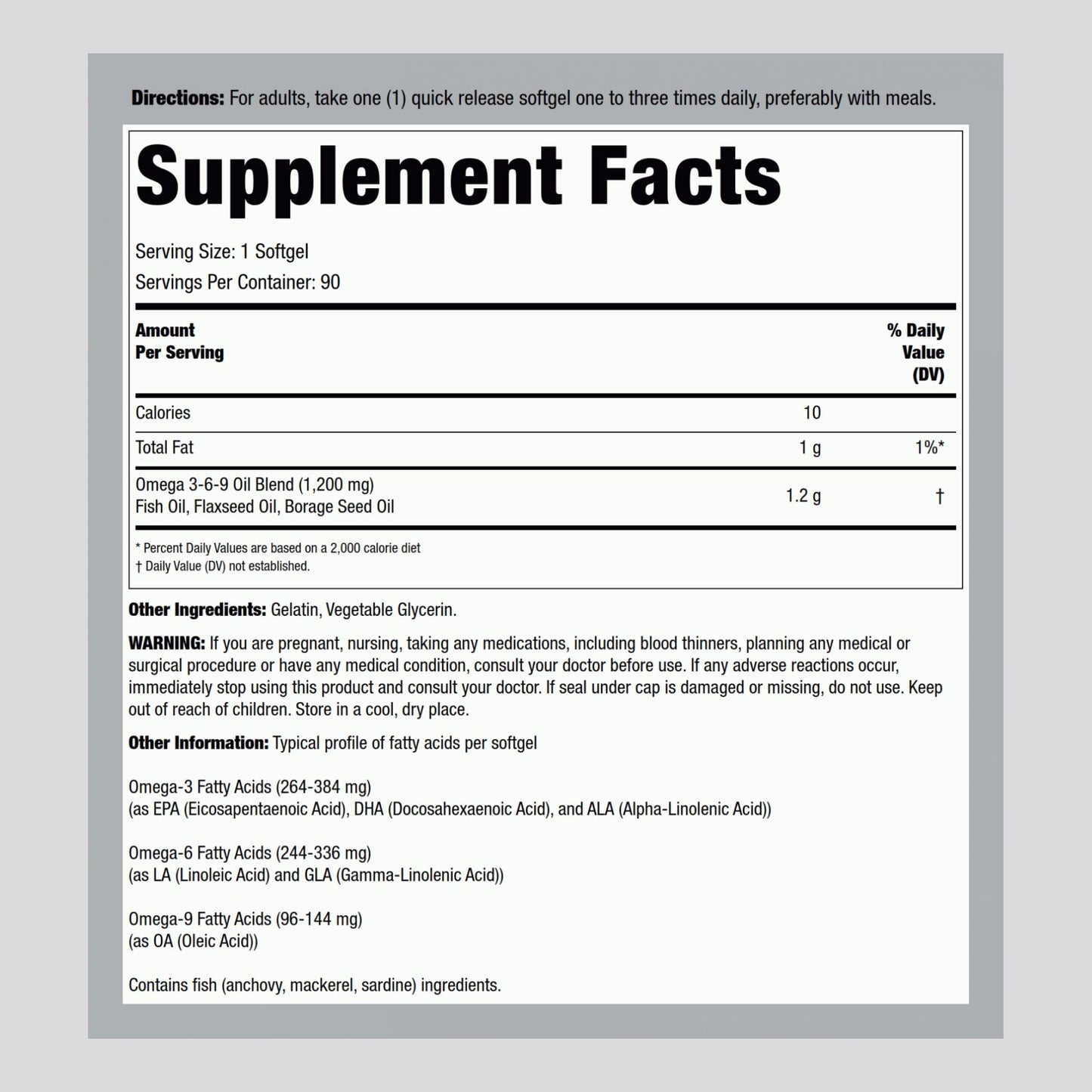 Lindberg Omega 3 6 9 Supplements | 1200mg | 90 Softgels | Essential Fatty Acids | with Fish, Flax, and Borage Oil | Non-GMO, Gluten Free
