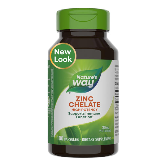 Nature's Way Zinc Chelate, Supports Immune Function*, 30 mg per Serving, 100 Capsules (Packaging May Vary)