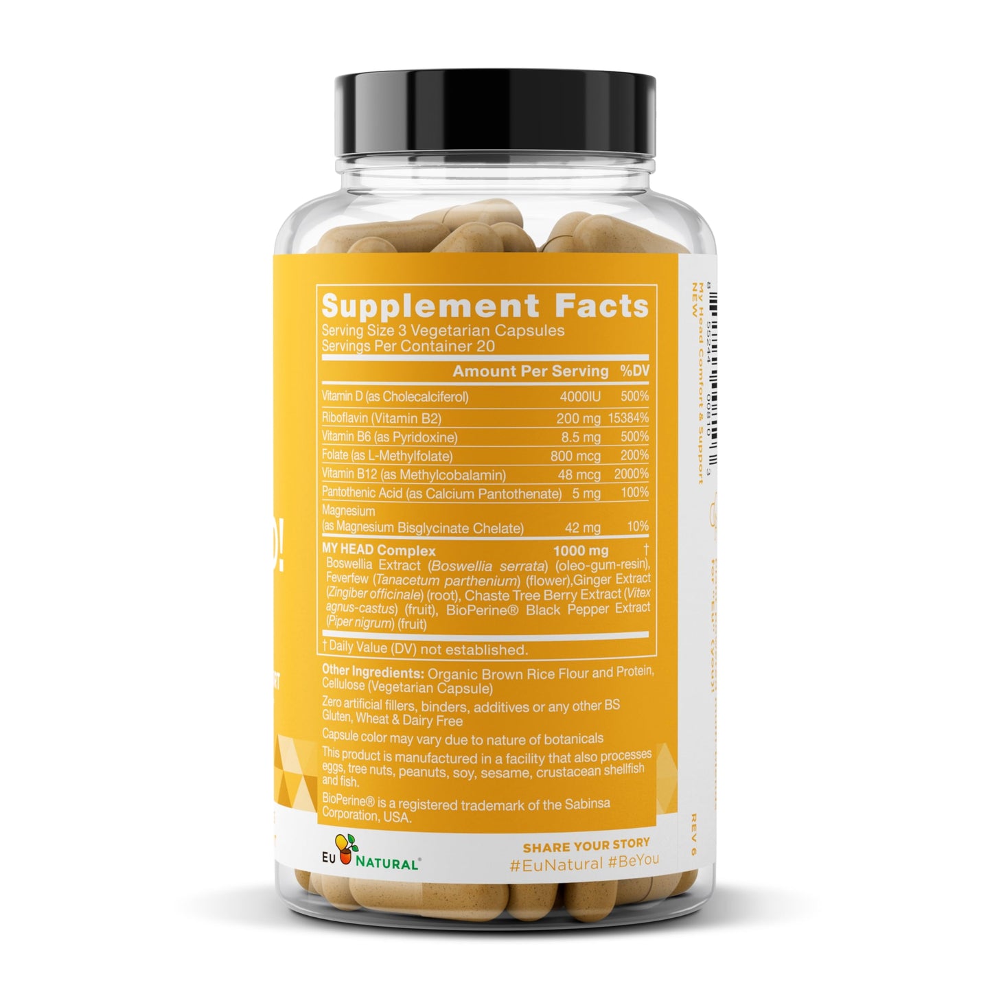 My Head! Headache Vitamins – Sensitivity, Tension, Comfort, Healthy Head Function for A Clear Mind – Fast acting Magnesium, Feverfew, Boswellia, Vitamin D, Ginger, & More – 60 Soft Capsules