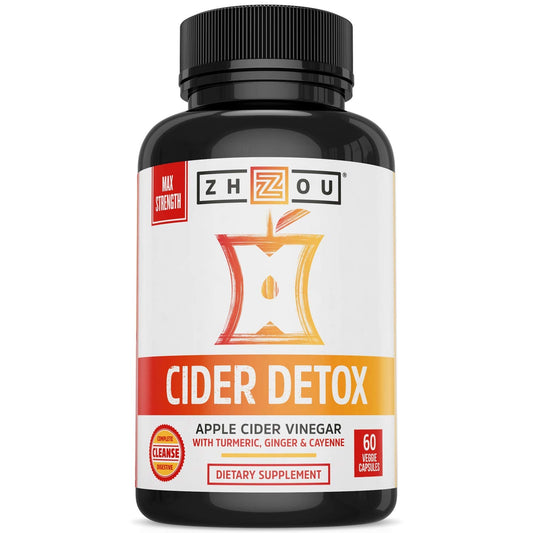 Zhou Cider Detox - Apple Cider Vinegar Capsules with Mother, Raw Natural ACV Pills for Women & Men, Herbal Complex Supplement with Turmeric & Cayenne Pepper - 60 Vegan Capsules