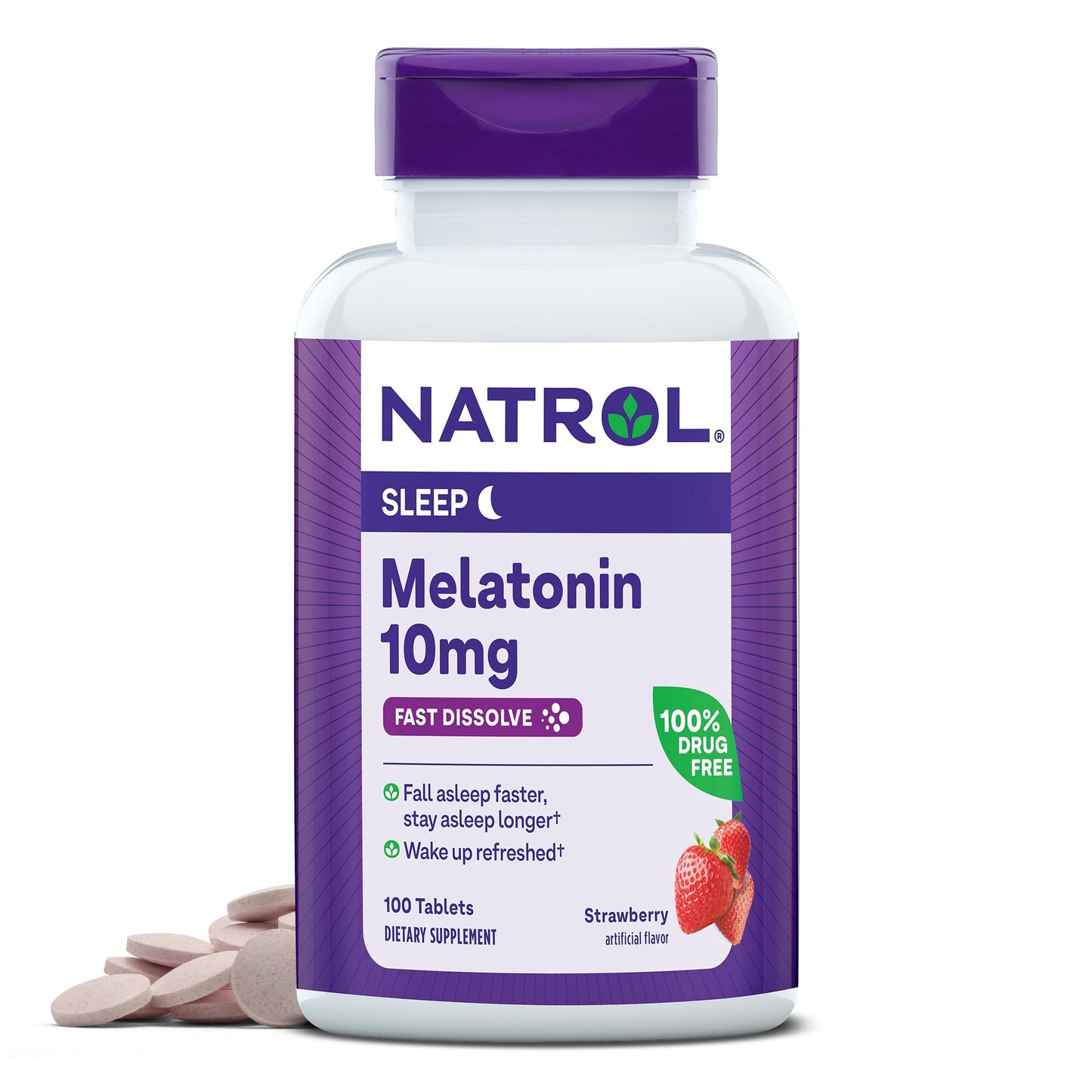 Natrol Melatonin 10mg Strawberry Fast Dissolve Tablets Nighttime Sleep Aid, 100+60 Count