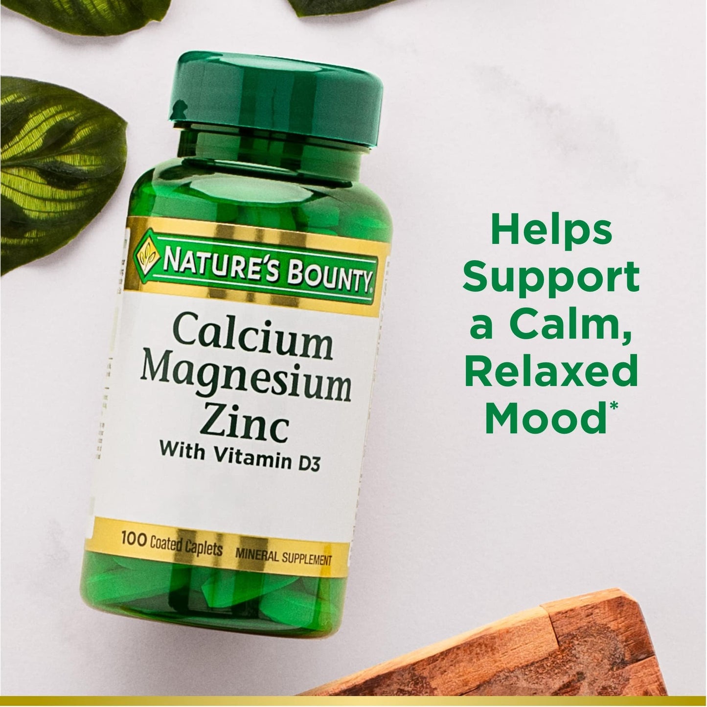 Nature's Bounty Calcium Magnesium & Zinc Caplets, Immune & Supporting Bone Health, 100 Caplets