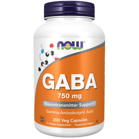 Pre-Order | Arrives in 5–10 Days – NOW Foods Supplements, GABA (Gamma-Aminobutyric Acid) 750mg, Neurotransmitter Support*, 200 Veg Capsules