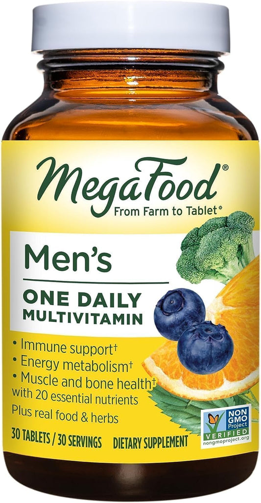 MegaFood One Daily Mens Multivitamins - Multivitamin for Men - Vitamin C, Vitamin D3 & Vitamin B12 - Muscle, Energy Metabolism & Immune Support - Vegetarian, Gluten Free - 30 Tablets, 30 Servings