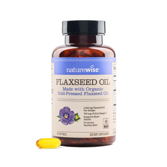 NatureWise Flaxseed Oil 1200 mg, Fish Free Omega 3 6 9 with 720mg ALA, Dietary Supplement for Heart Health Support - Organic, Cold Pressed, Non-GMO - 60 Softgels[2-Month Supply]
