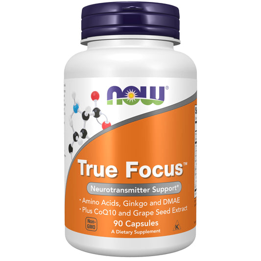 NOW Foods Supplements, True Focus™ with Amino Acids, Ginkgo, DMAE + CoQ10 and Grape Seed Extract , 90 Veg Capsules