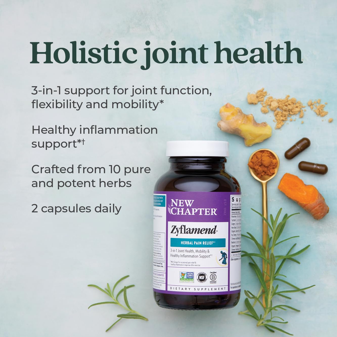 New Chapter Zyflamend™ Multi-Herbal Pain Reliever+ Joint Supplement, 10-in-1 Superfood Blend with Ginger & Turmeric for Healthy Inflammation Response & Herbal Pain Relief+, 180 Count