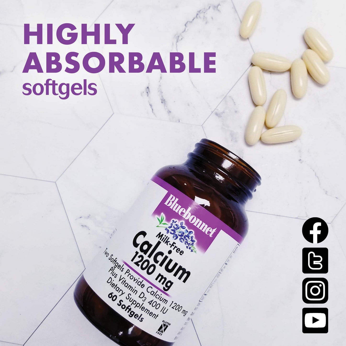 Pre-Order | Arrives in 5–10 Days – Bluebonnet Nutrition Milk-Free Calcium 1,200 mg Plus Vitamin D3 400 IU - High Potency, Maximum Absorption Strong Healthy Bones & Immune Health Support Supplement, Gluten-Free, Dairy-Free, 120 Softgels