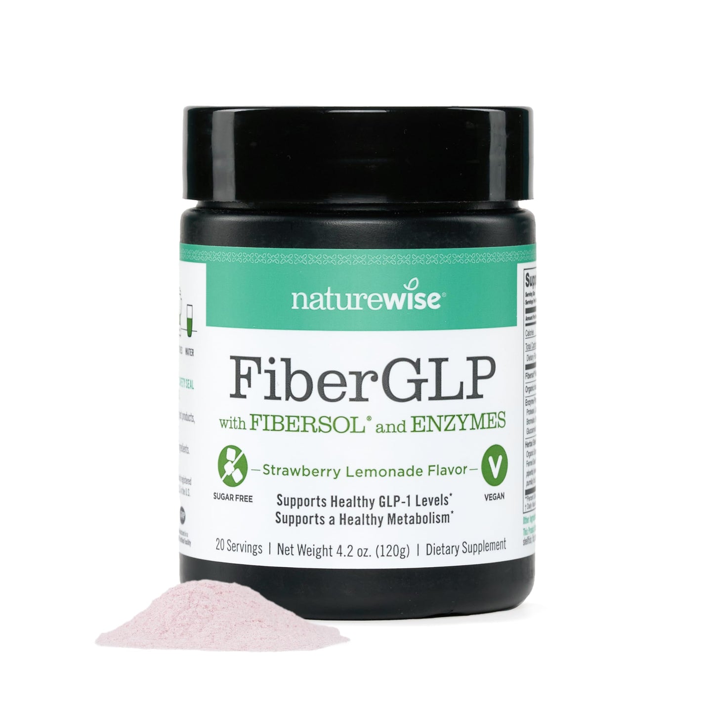 NatureWise FiberGLP Powder - High Fiber GLP-1 Supplement - Supports GLP-1 Levels & Satiety* with Clinically Proven Fibersol® - Vegan & Sugar Free - Strawberry Lemonade Flavor - 4 oz[20 Servings]