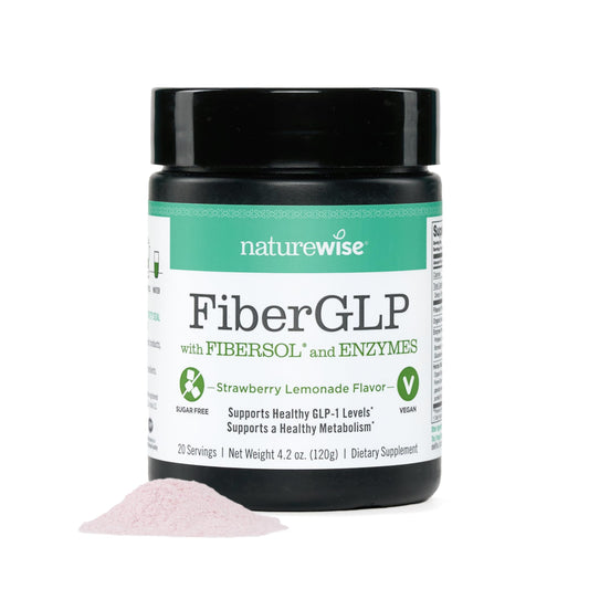 NatureWise FiberGLP Powder - High Fiber GLP-1 Supplement - Supports GLP-1 Levels & Satiety* with Clinically Proven Fibersol® - Vegan & Sugar Free - Strawberry Lemonade Flavor - 4 oz[20 Servings]