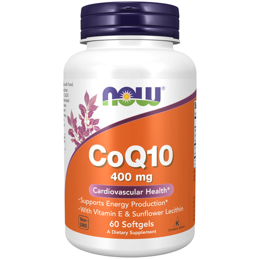 Pre-Order | Arrives in 5–10 Days – NOW Foods Supplements, CoQ10 400 mg, Pharmaceutical Grade, All-Trans Form produced by Fermentation, 60 Softgels