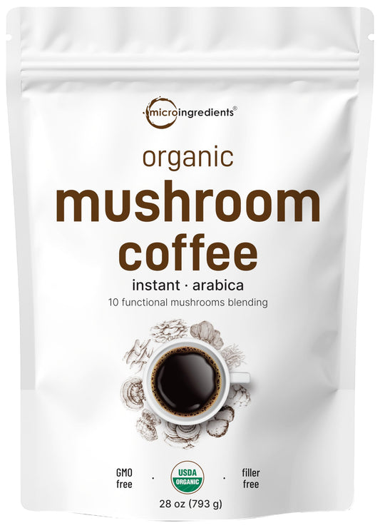 Pre-Order | Arrives in 5–10 Days – Organic Instant 10 in 1 Mushroom Coffee Powder, 28 Ounce (317 Servings) | Weight & Immune Support | Premium Arabica Coffee with Lion’s Mane, Chaga, Reishi,& More