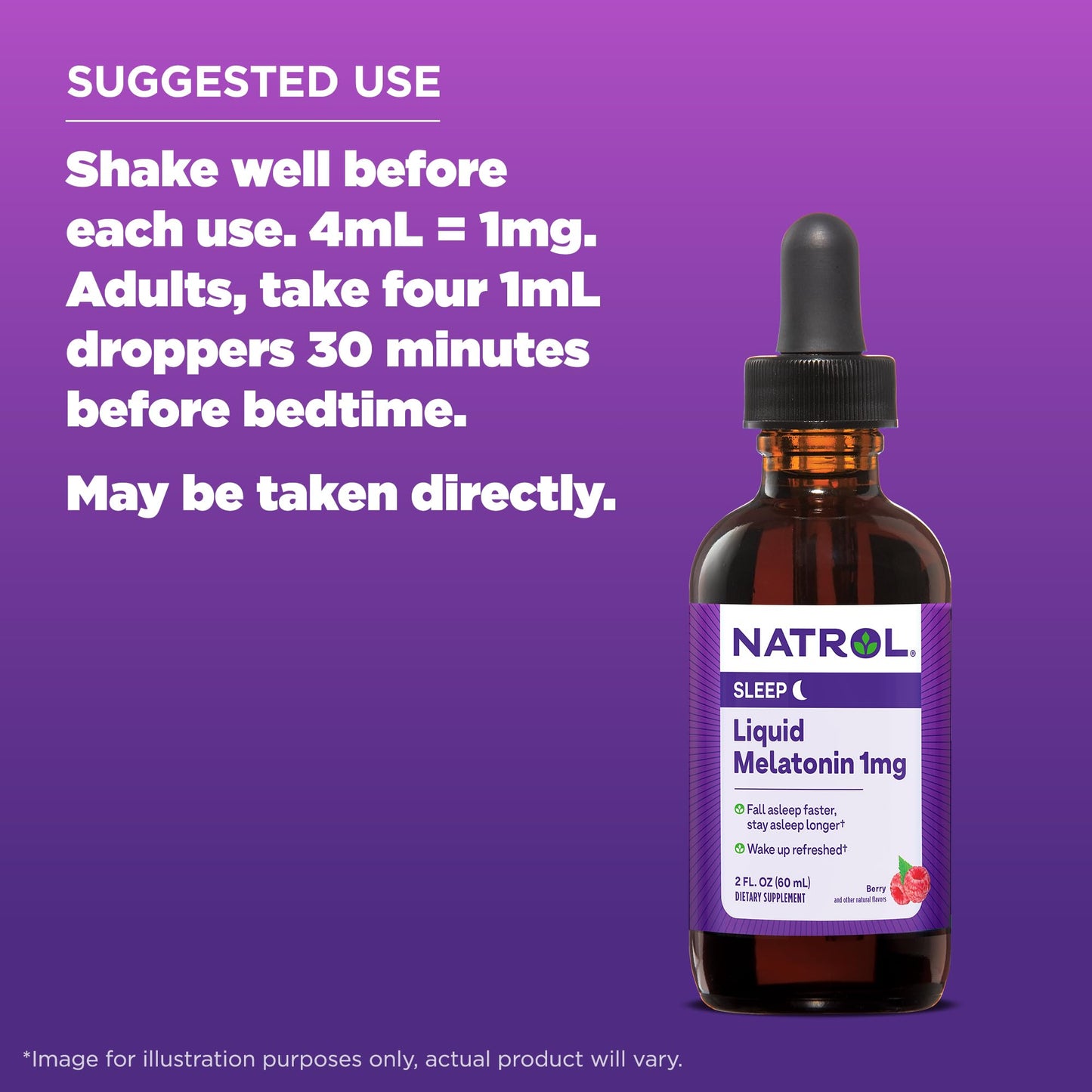 Natrol Liquid Melatonin 1mg, Berry-Flavored Dietary Supplement for Restful Sleep, 2 Fl Oz, 15 Servings