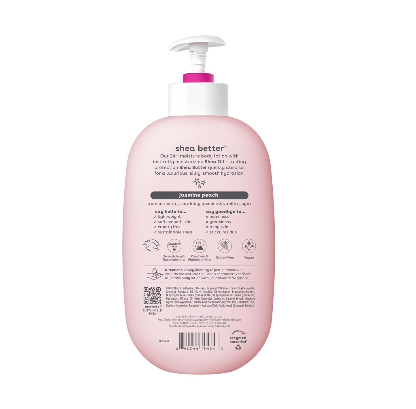 Pre-Order | Arrives in 5–10 Days – eos Shea Better Body Lotion- Jasmine Peach, 24-Hour Moisture Skin Care, Lightweight & Non-Greasy, Made with Natural Shea, Vegan, 16 fl oz