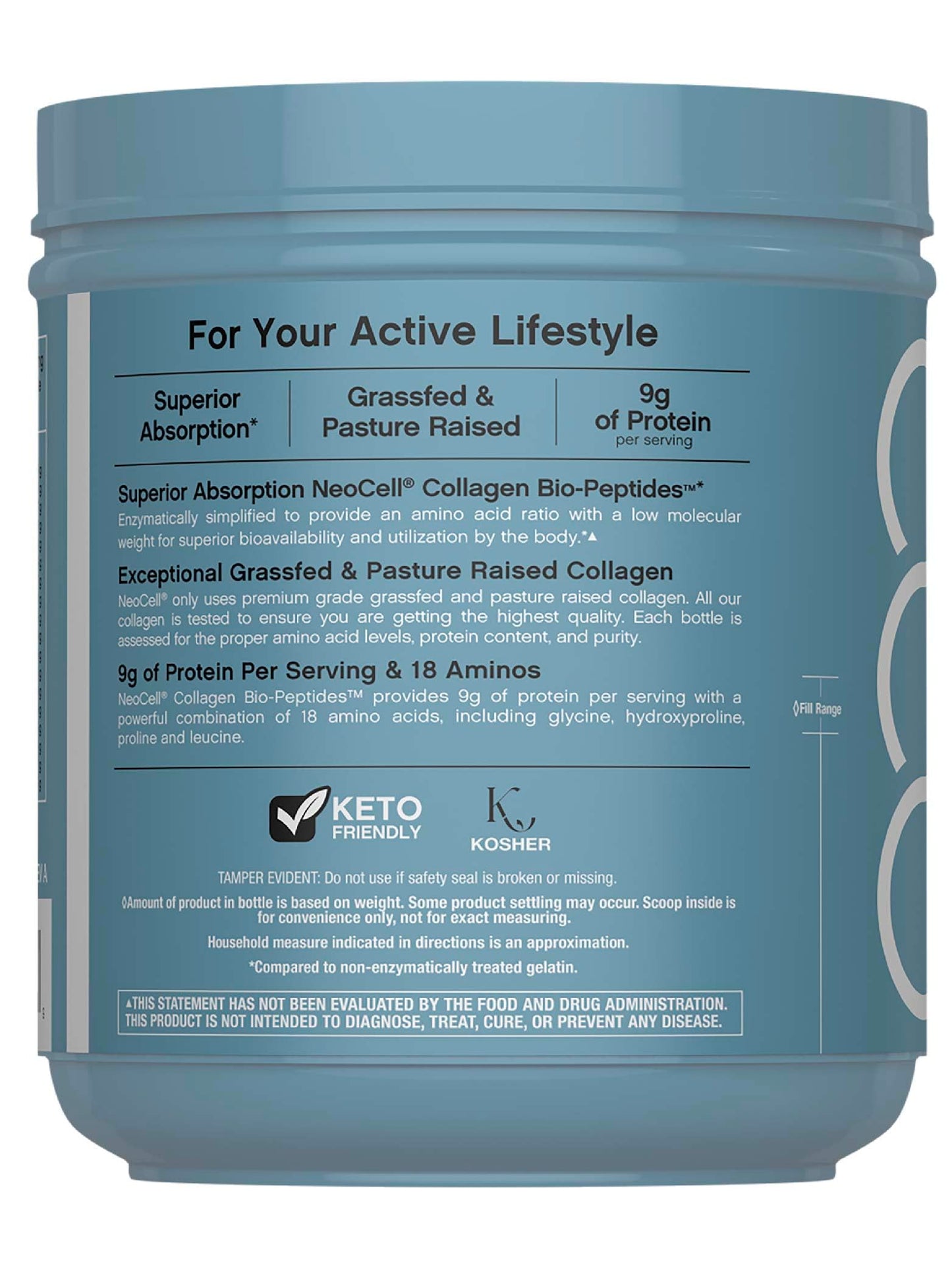 NeoCell Collagen Bio-Peptides Powder | 22oz | Super Hair, Skin, and Nails | Superior Absorption | Grassfed Protein Supplement | Advanced with 18 Essential Amino Acids |