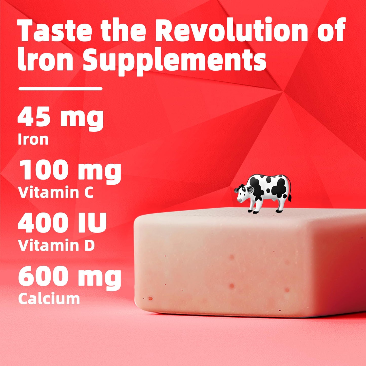 Iron Soft Chews Supplement with Vitamin C | Strawberry Flavored | Gluten Free | Iron Supplement for Women Men and Kids | 60 Count | 2 Month Supply