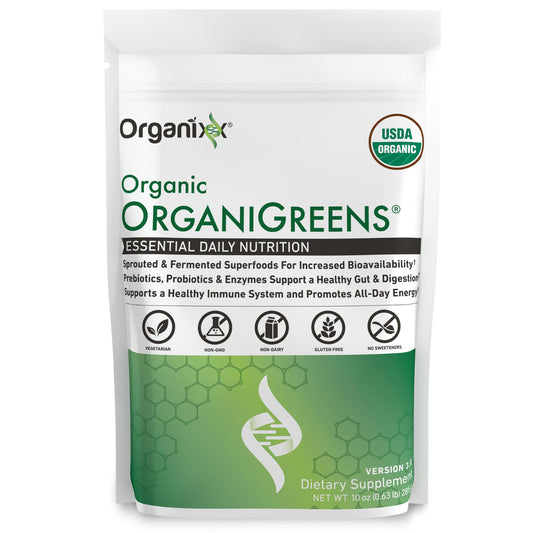 Organixx Greens Superfood Powder with Probiotic Digestive Enzymes, Gluten Free, Vegan, Daily Super Greens Powder Supplement Drink Mix for Gut Health, Immune Support & Energy, Organic, Non GMO, 10 oz