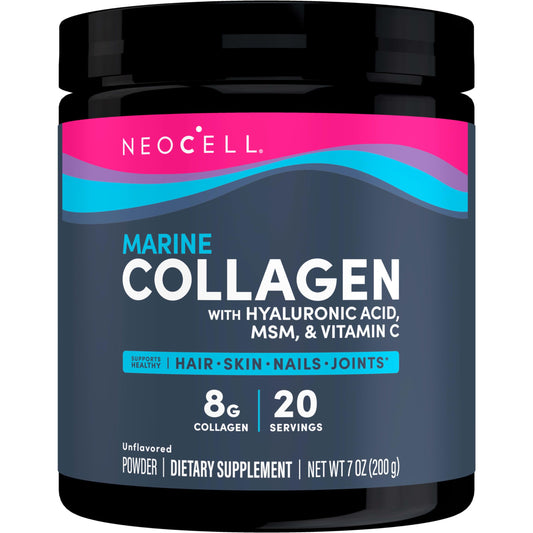 Neocell Marine Collagen with Hyaluronic Acid, MSM and Vitamin C, Keto Collagen Supplements, for Skin Care and Joint Health, Unflavored, Powder, 7 oz, 1 Canister