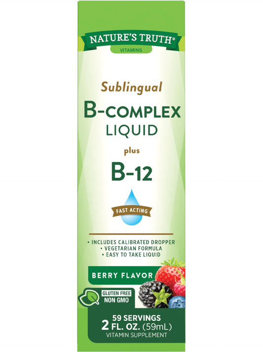 Nature's Truth Sublingual B Complex | with B12 | 2 Fluid Ounces | Berry Flavor | Vegetarian, Non-GMO & Gluten Free Supplement