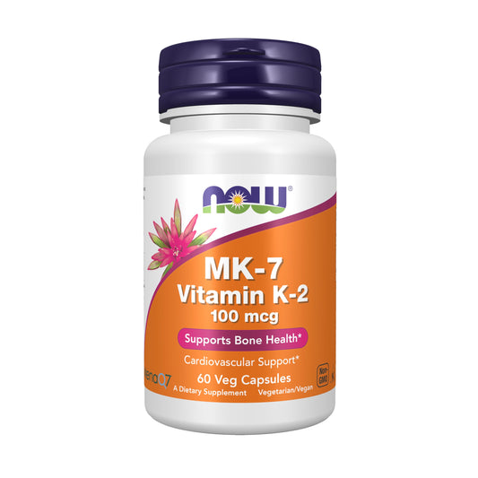 NOW Foods Supplements, MK-7 Vitamin K-2 100 mcg, Cardiovascular Support*, Supports Bone Health*, 60 Veg Capsules