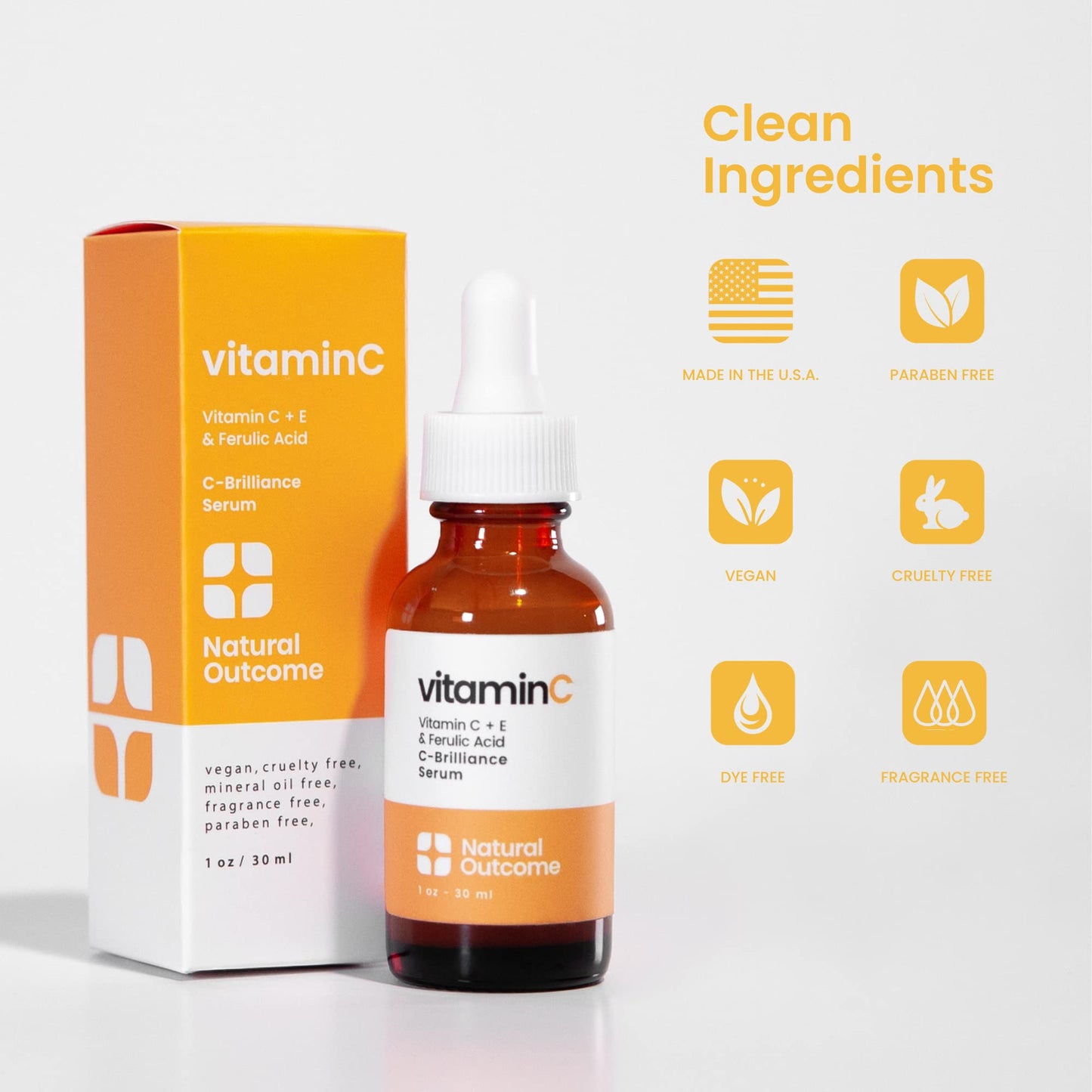 Natural Outcome Vitamin C Serum with Vitamin E & Ferulic Acid | Anti-Aging Radiance Restoring Facial Serum | Powerful Antioxidant Lift Fine lines, Wrinkles, & Sunspots | Firms & Hydrates Skin | 1 Oz