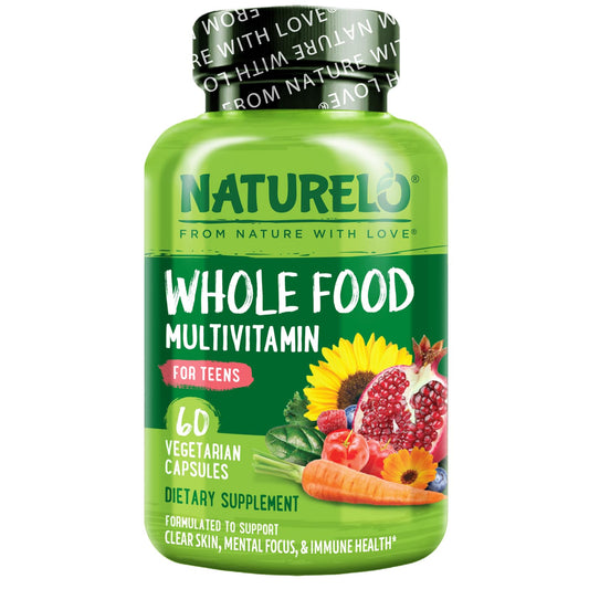 NATURELO Teen Multivitamin - Whole Food Multivitamin - with Minerals for Teenage Boys & Girls - Supplement for Active Kids - Non-GMO - Vegan & Vegetarian - 60 Capsules