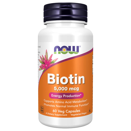 Pre-Order | Arrives in 5–10 Days – NOW Foods Supplements, Biotin 5,000 mcg, Amino Acid Metabolism*, Energy Production*, 60 Veg Capsules