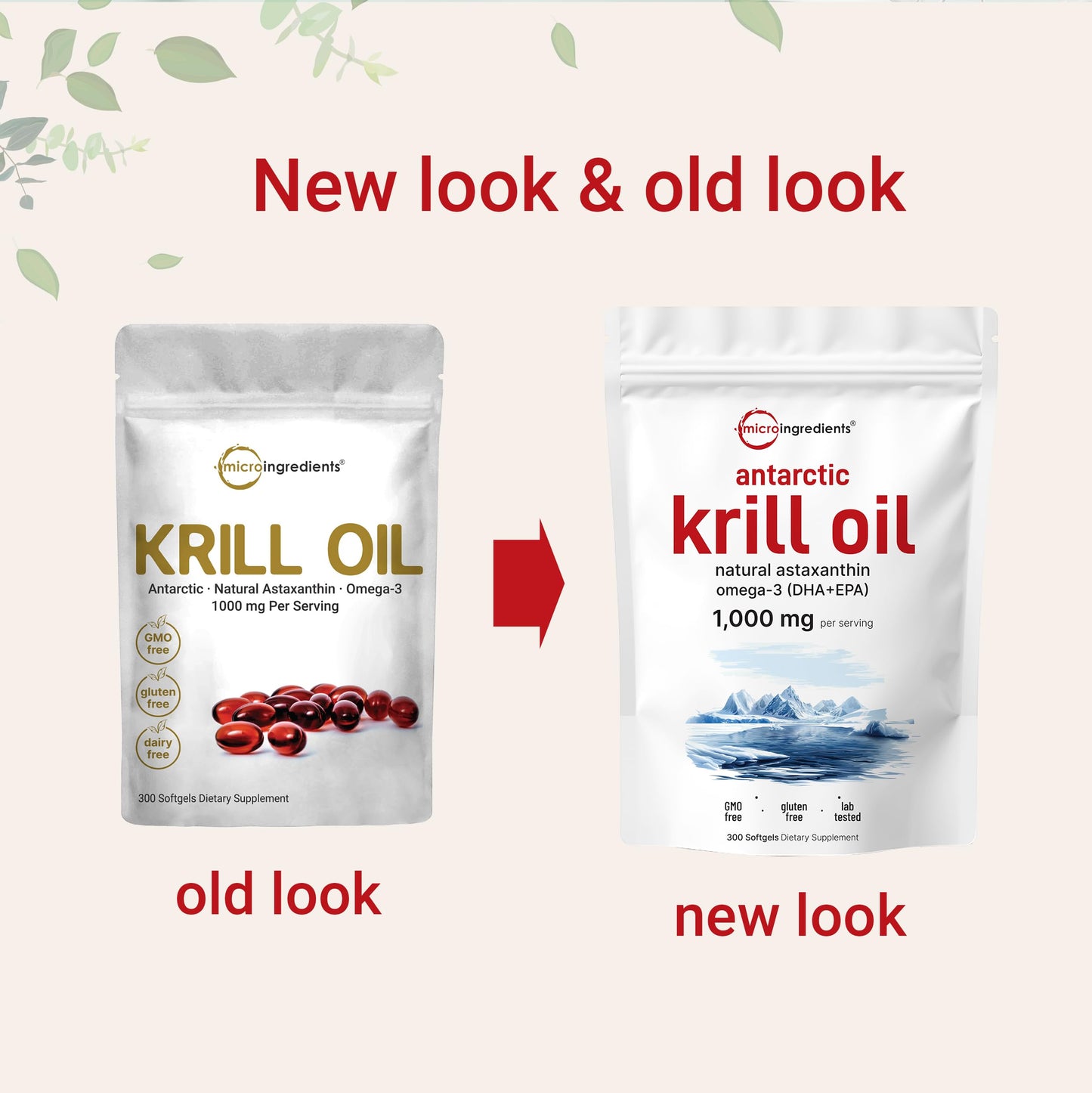 Micro Ingredients Antarctic Krill Oil Supplement with Natural Astaxanthin, 1000mg Per Serving, 300 Soft-Gels, Rich in Omega-3s EPA & DHA, Supports Immune System & Brain Health, Easy to Swallow