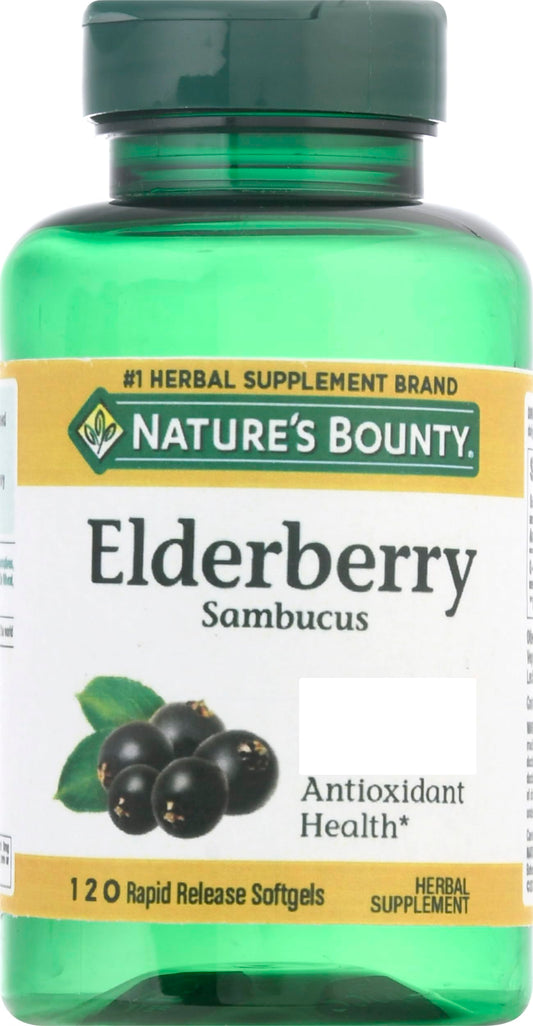 Nature's Bounty Sambucus Elderberry Herbal Supplement, Rapid Release Softgels, 630 mg per Serving, 120 Count