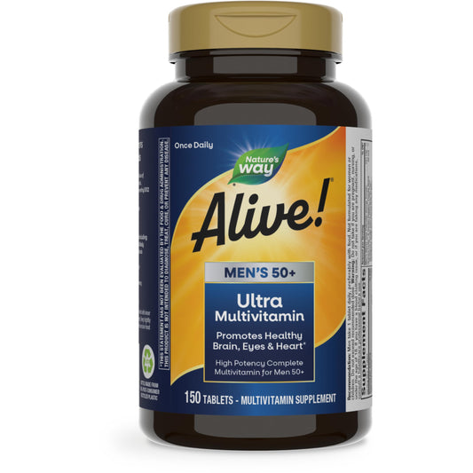 Nature's Way Alive! Men’s 50+ Daily Ultra Multivitamin, High Potency Formula, Supports Healthy Brain, Eyes & Heart*, with Methylated B12, Gluten-Free, 150 Tablets